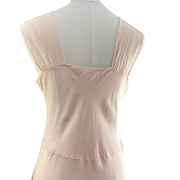Vintage 40s Pink Rayon Bias Cut Ruffles & Bows Maxi Slip Dress Nightgown Size M - Picture 5 of 10